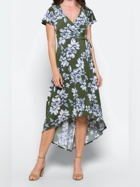 fortune ivy irene faux wrap brushed knit maxi dress Fortune & Ivy Irene Faux Wrap Brush Knit Maxi Dress High Low Hem Sz M NWT